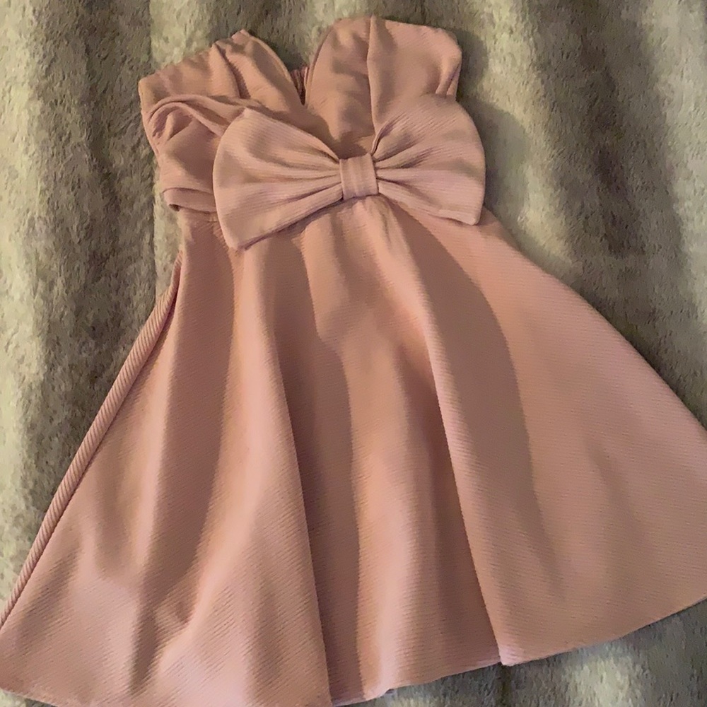 Strapless Rose Pink Bow Party Dress
